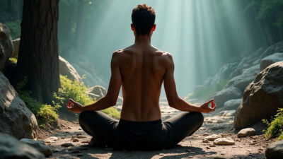 Persona meditando en bosque - Búsqueda espiritual chamánica