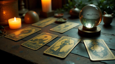 Carta de la Muerte del Tarot sobre mesa antigua - Simbolismo de transformación y ciclos"