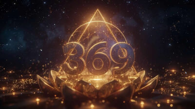 Render 3D de los números 3, 6 y 9 en geometrí­a sagrada, representando el código cósmico descrito por Nikola Tesla, con conexiones cuánticas y patrones fractales